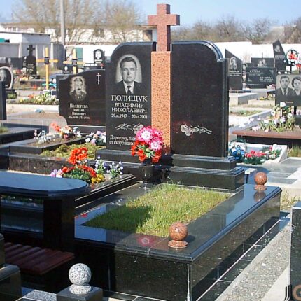 Double granite monument - Bronze cross